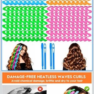 Heatless Hair Curlers Set - Green, Pink, Blue